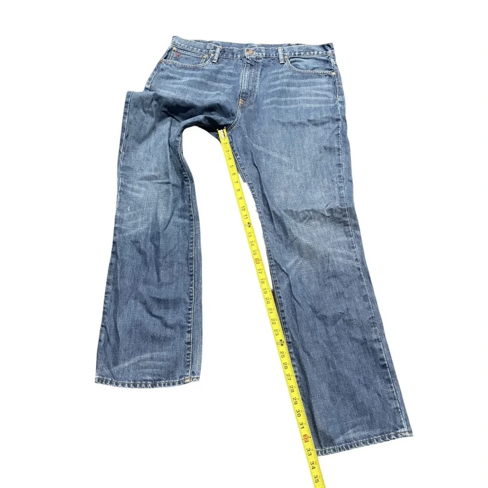 Polo Ralph Lauren Vintage 67 Jeans 40x32 Blue Straight Leg RL Logo Distressed